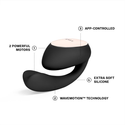 Een klein apparaat met zachte siliconen, aangedreven door twee motoren, met een app te bedienen, gebruikt wave motion-technologie.