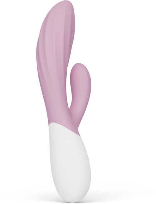 Ljuslila krokig vibrator med vit bas, slät yta och liten kurva för G-punktstimulans.