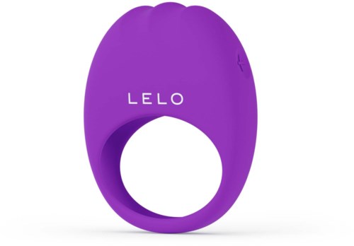 Violetti sormus, jossa lukee 'LELO', sileä pinta, yksinkertainen ja moderni muotoilu.