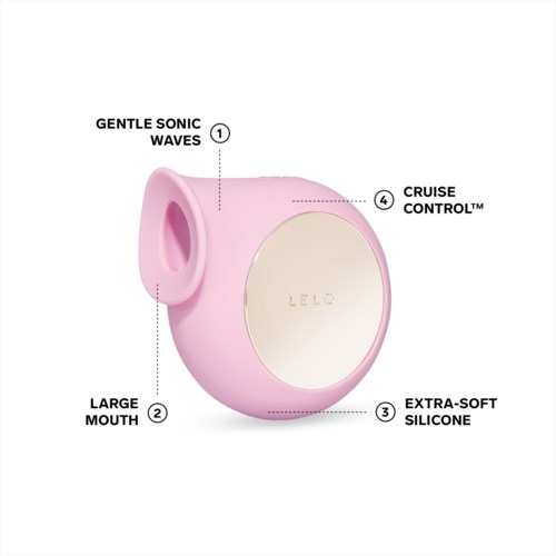 A pink device with a large mouth, soft silicone, wave feature, and cruise control for gentle motion.