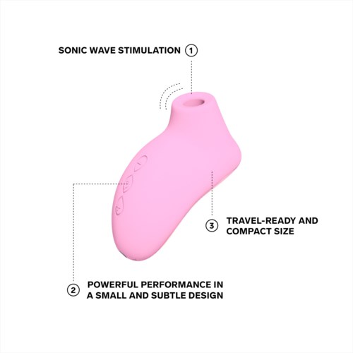 En liten, kompakt rosa enhet med knappar för sonic wave-stimulering, idealisk för resor.