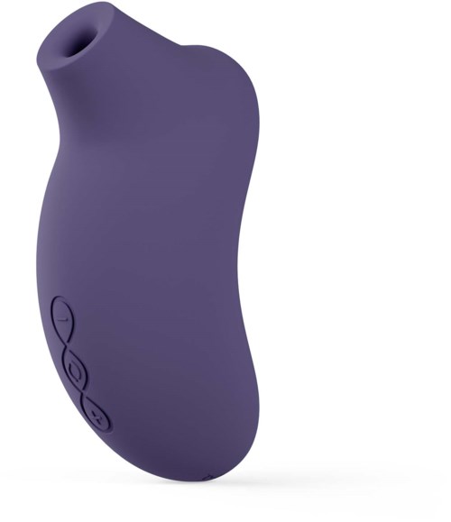 A purple device with control buttons, shaped like a bean, with a small opening at the top.