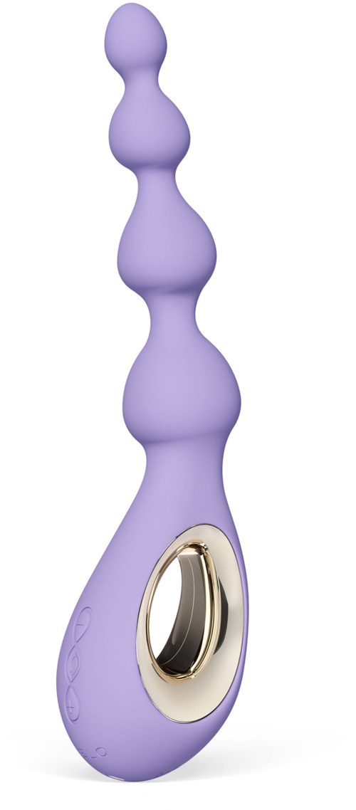 A purple, curved device with a gold ring near the base, designed for personal or intimate use.