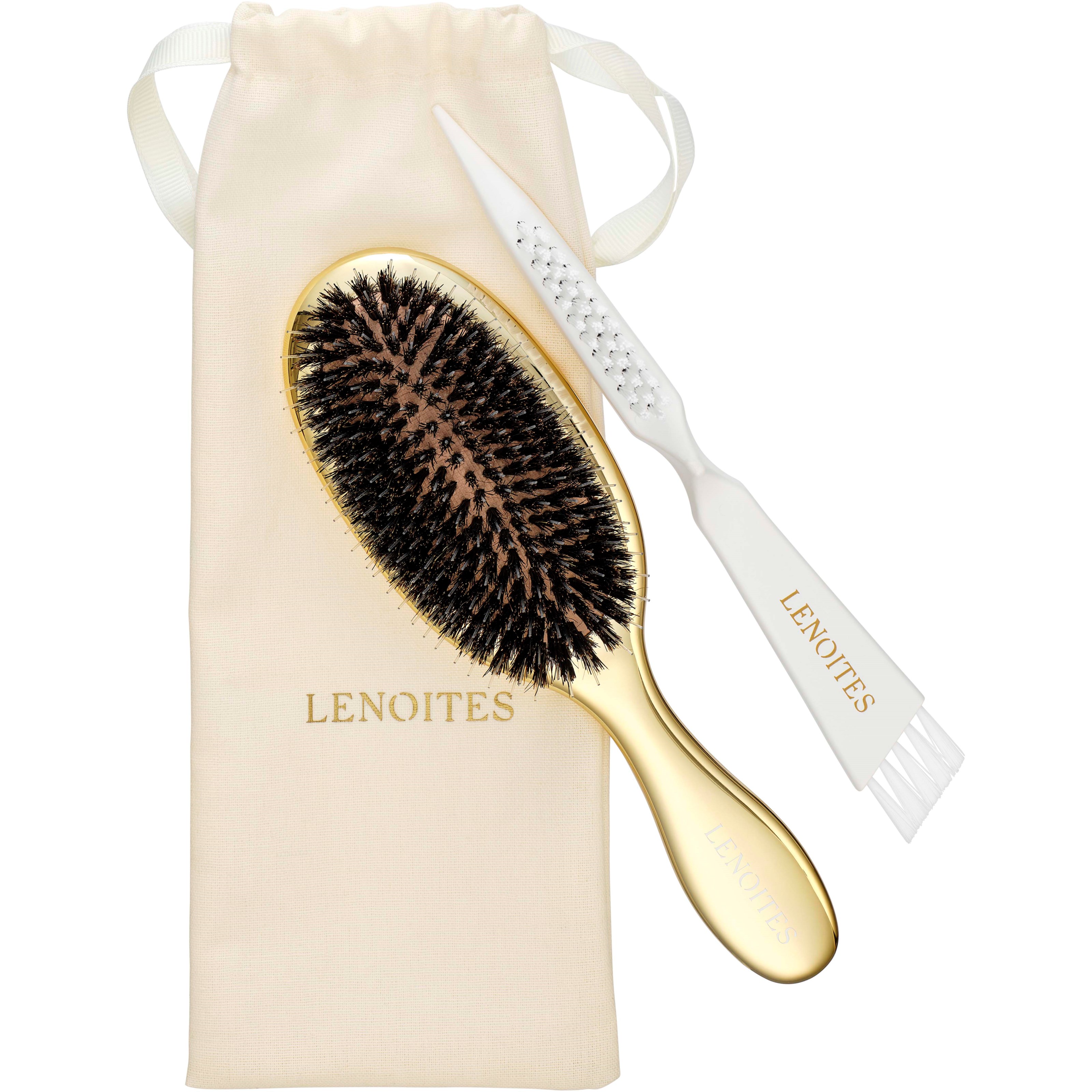 Lenoites Hair Brush Wild Boar with pouch and cleaner tool