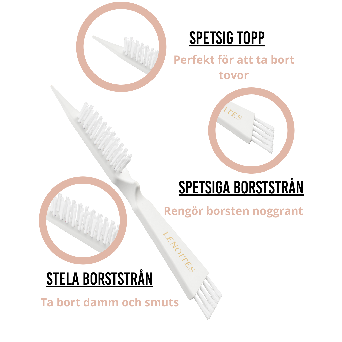 Lenoites Hair Brush Wild Boar with pouch and cleaner tool Guld (obrázok 4)