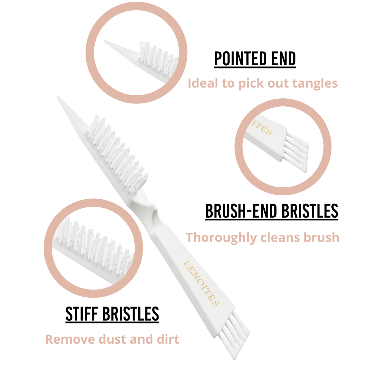 Lenoites Hair Brush Wild Boar with pouch and cleaner tool Guld (obrázok 5)