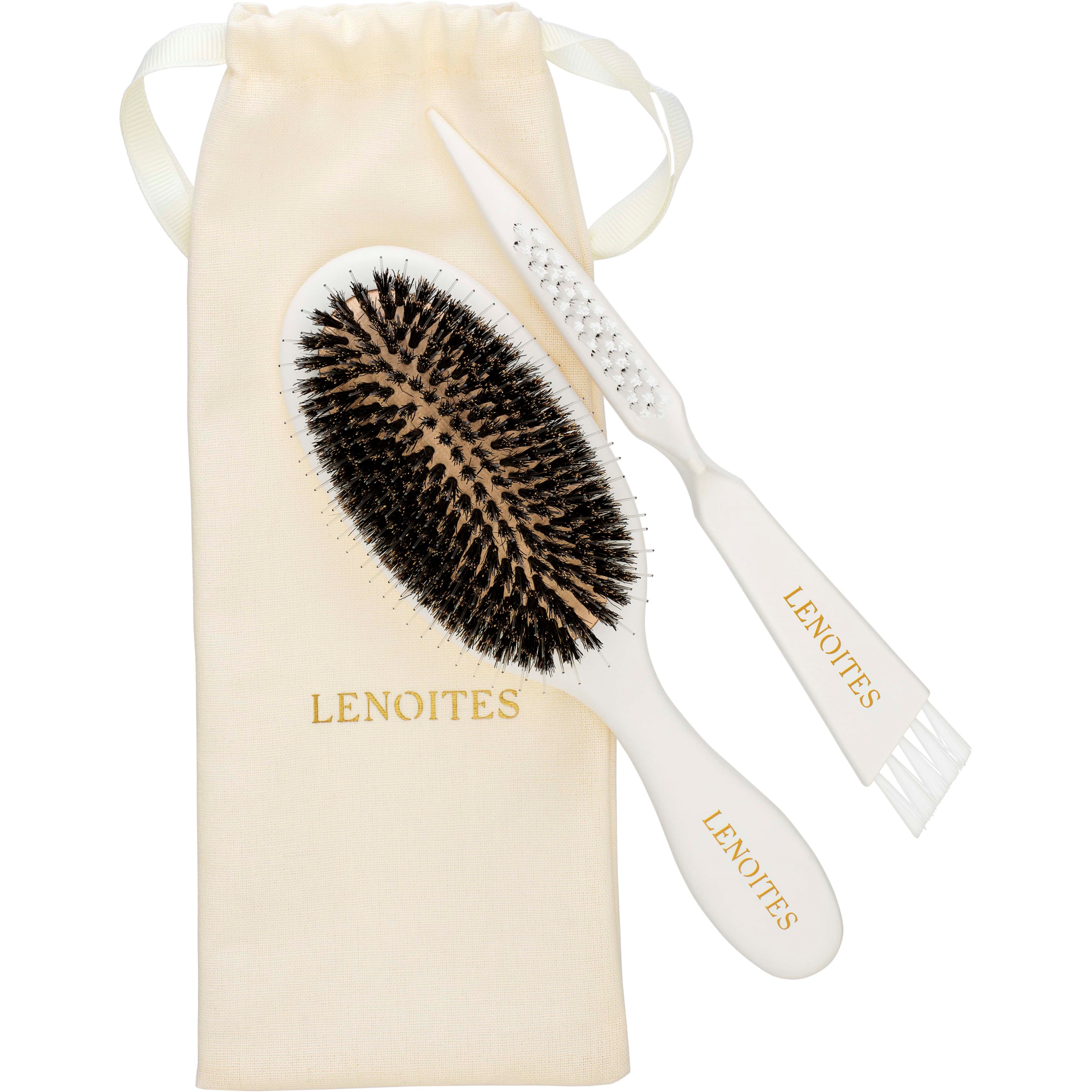 Läs mer om Lenoites Hair Brush Wild Boar with pouch and cleaner tool White