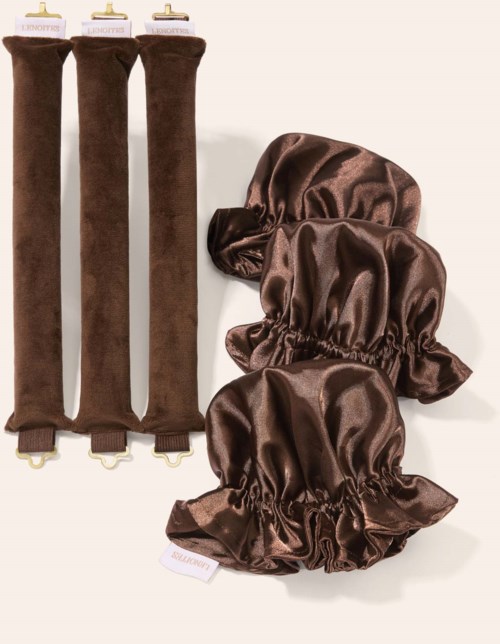 Lenoites Heatless Curling Rods with Caps 3-Pack Set Brown