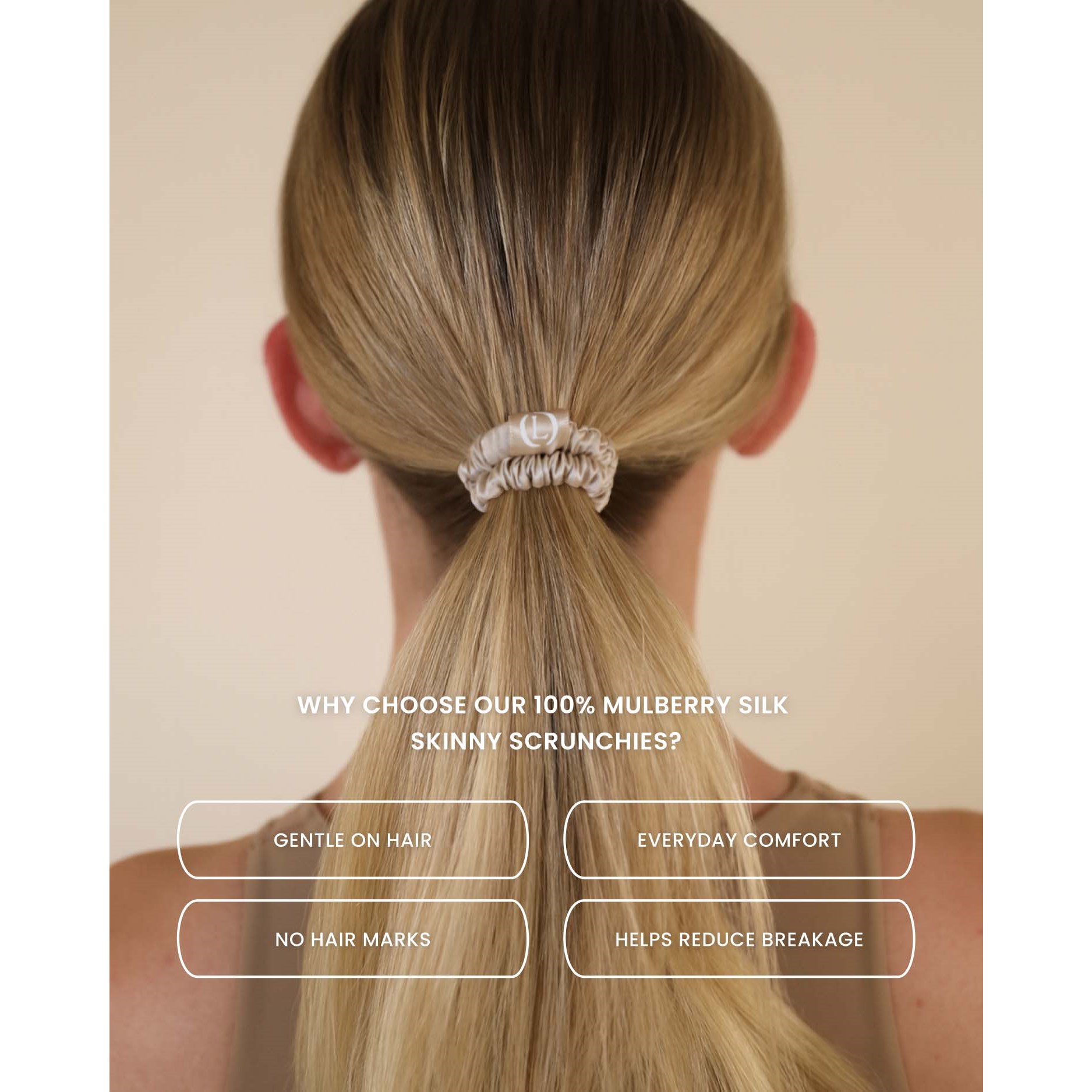 Lenoites Mulberry Silk Skinny Scrunchies Beige (obrázok 3)