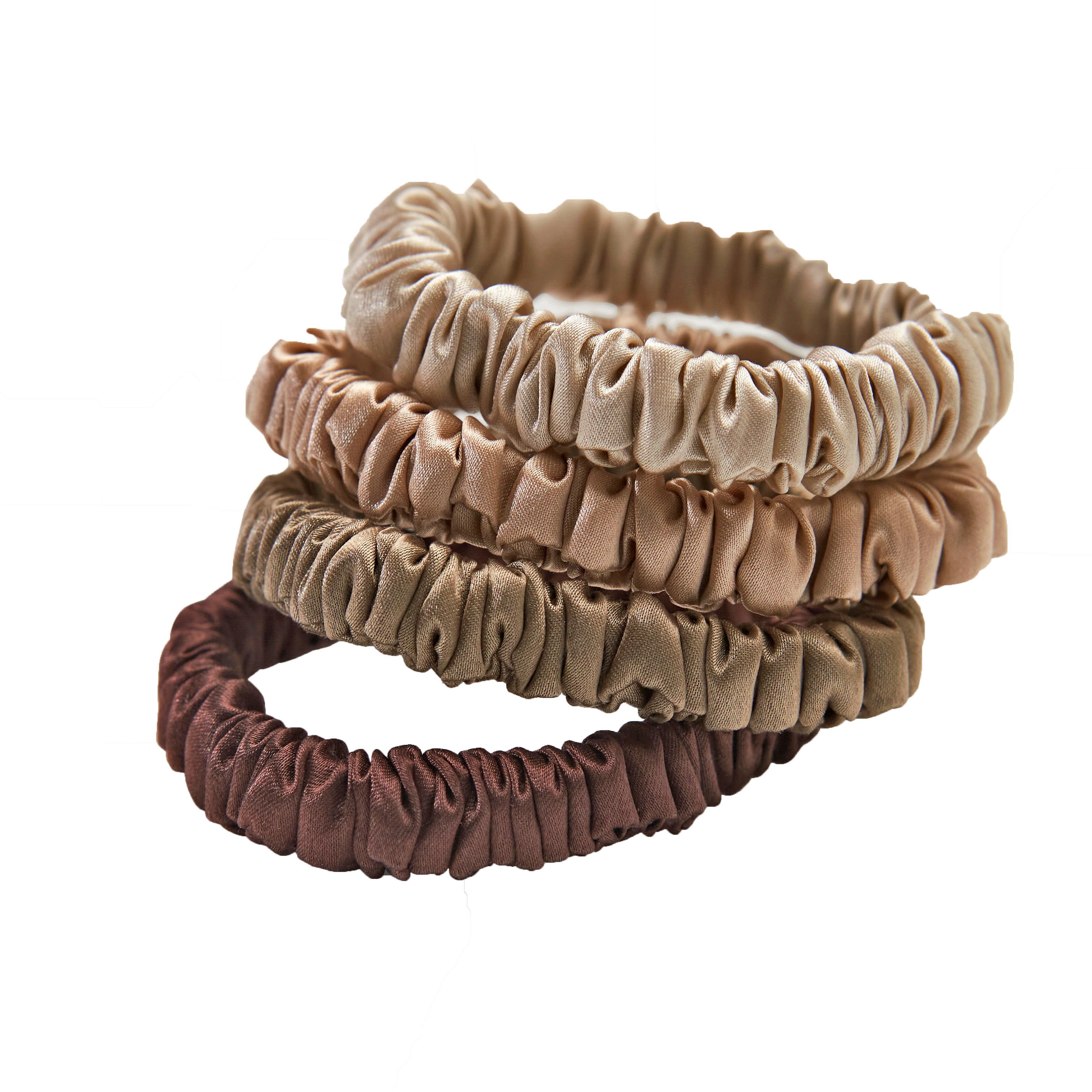 Lenoites Mulberry Silk Skinny Scrunchies Beige, Light Brown billede