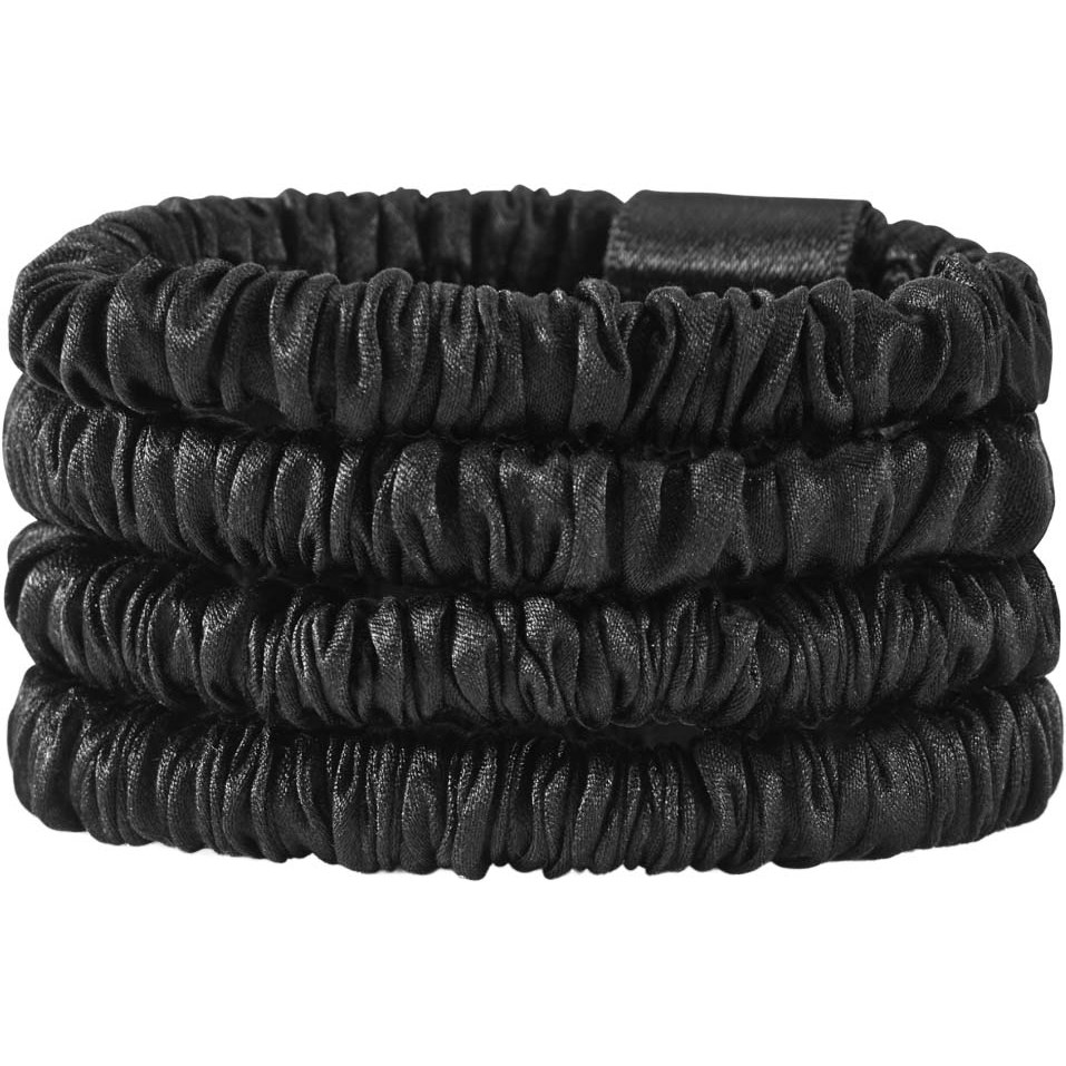 Lenoites Mulberry Silk Skinny Scrunchies Black - 4 pcs