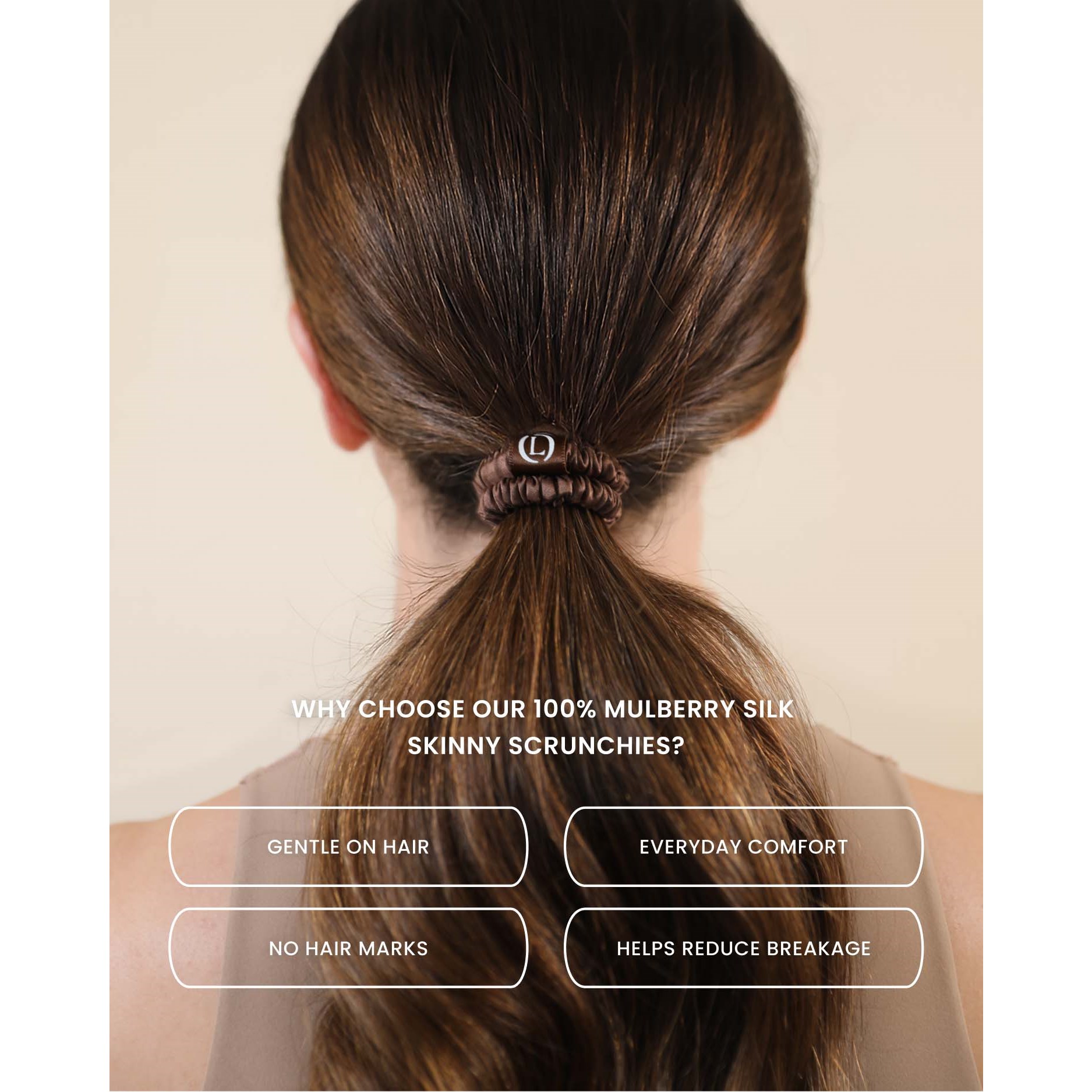 Lenoites Mulberry Silk Skinny Scrunchies Brown (obrázok 3)