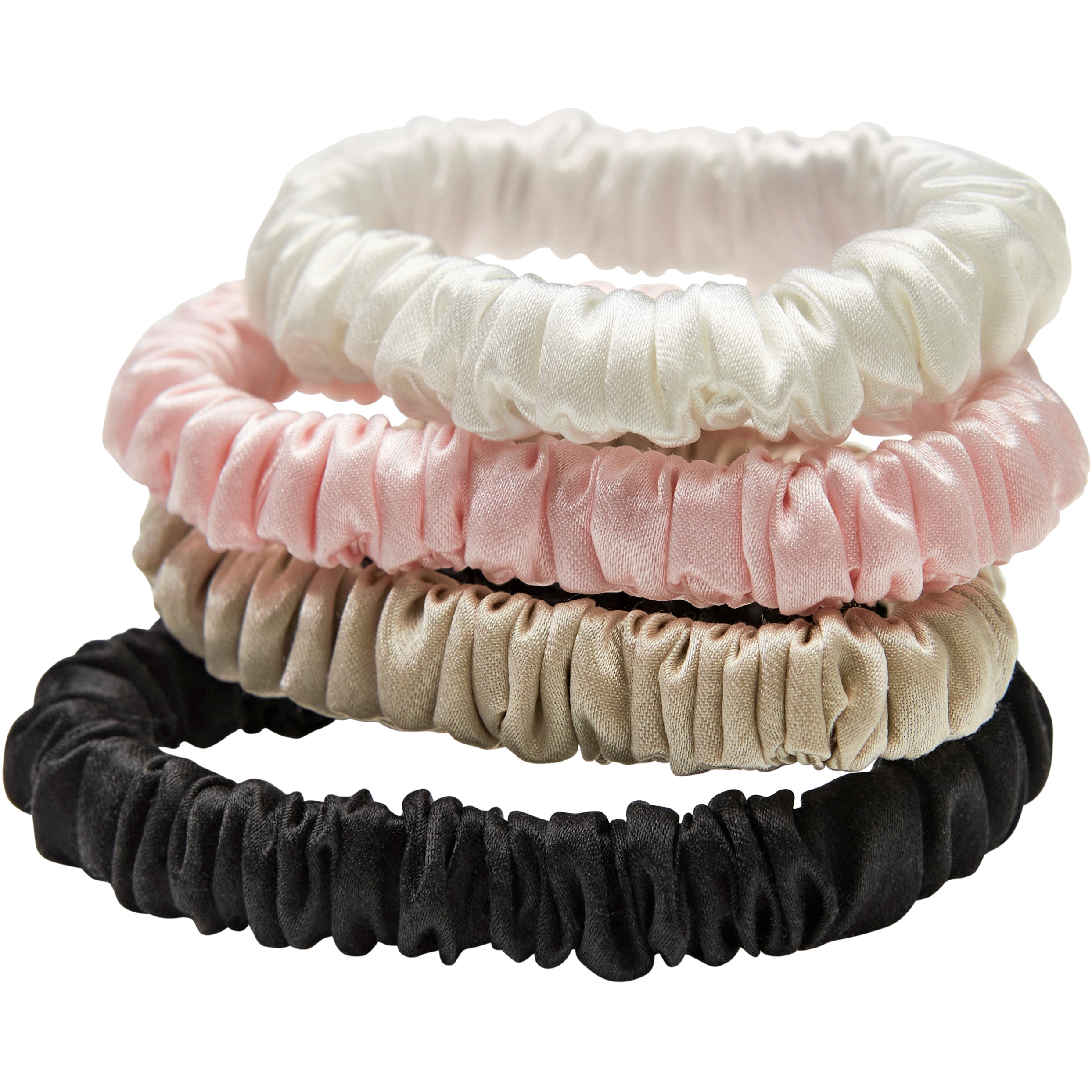 Produktfoto för Lenoites Mulberry Silk Skinny Scrunchies white, pink, beige, black