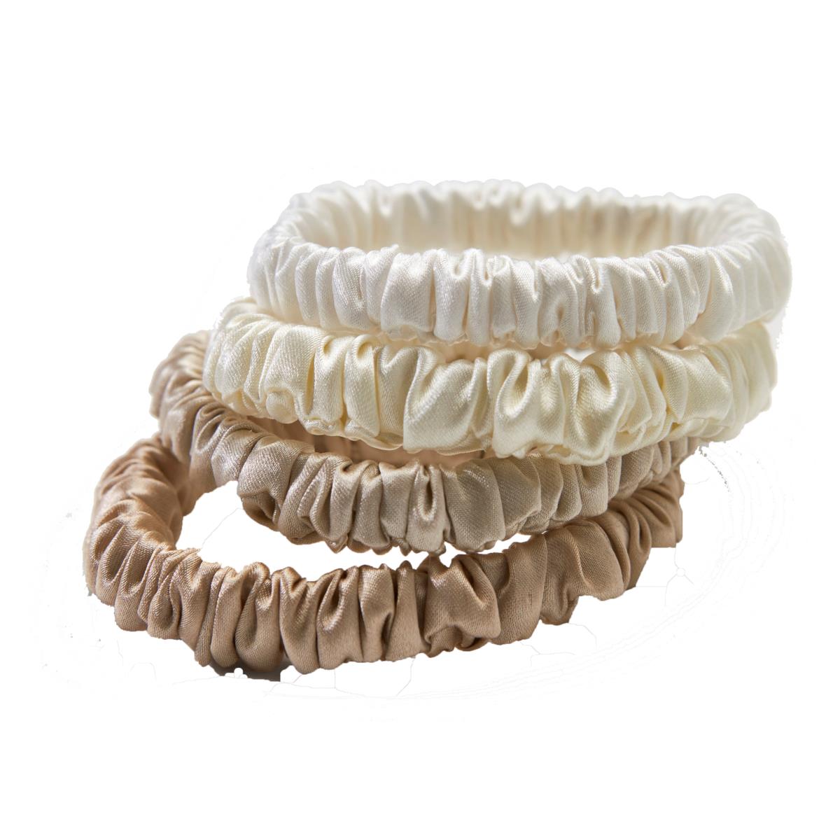 Lenoites Mulberry Silk Skinny Scrunchies White, Cream