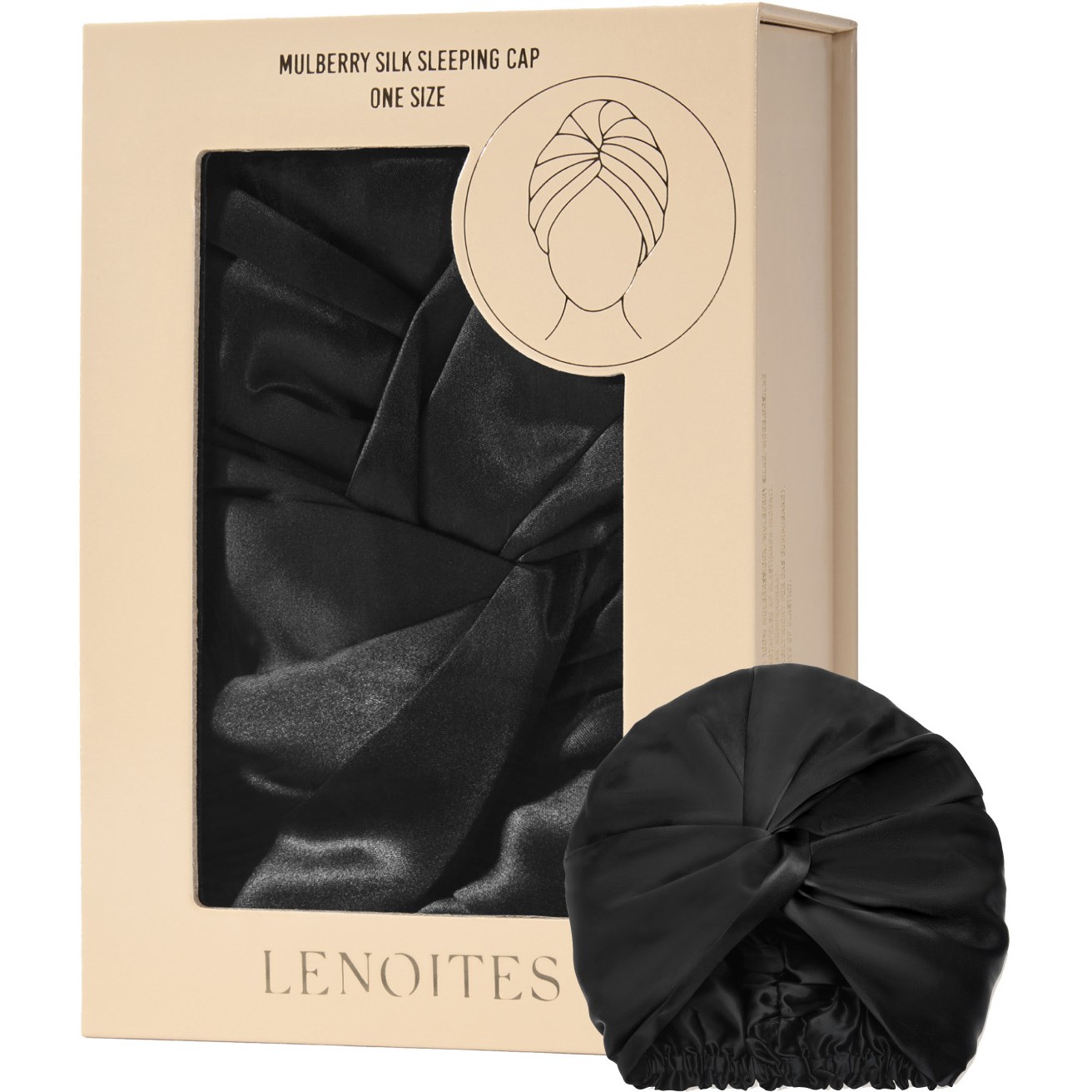 Lenoites Mulberry Silk Sleeping Cap Black - 1 pcs