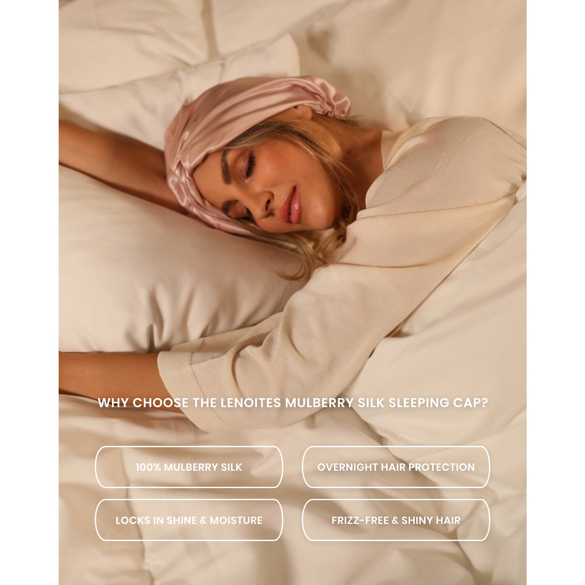 Lenoites Mulberry Silk Sleeping Cap Black (obrázok 4)