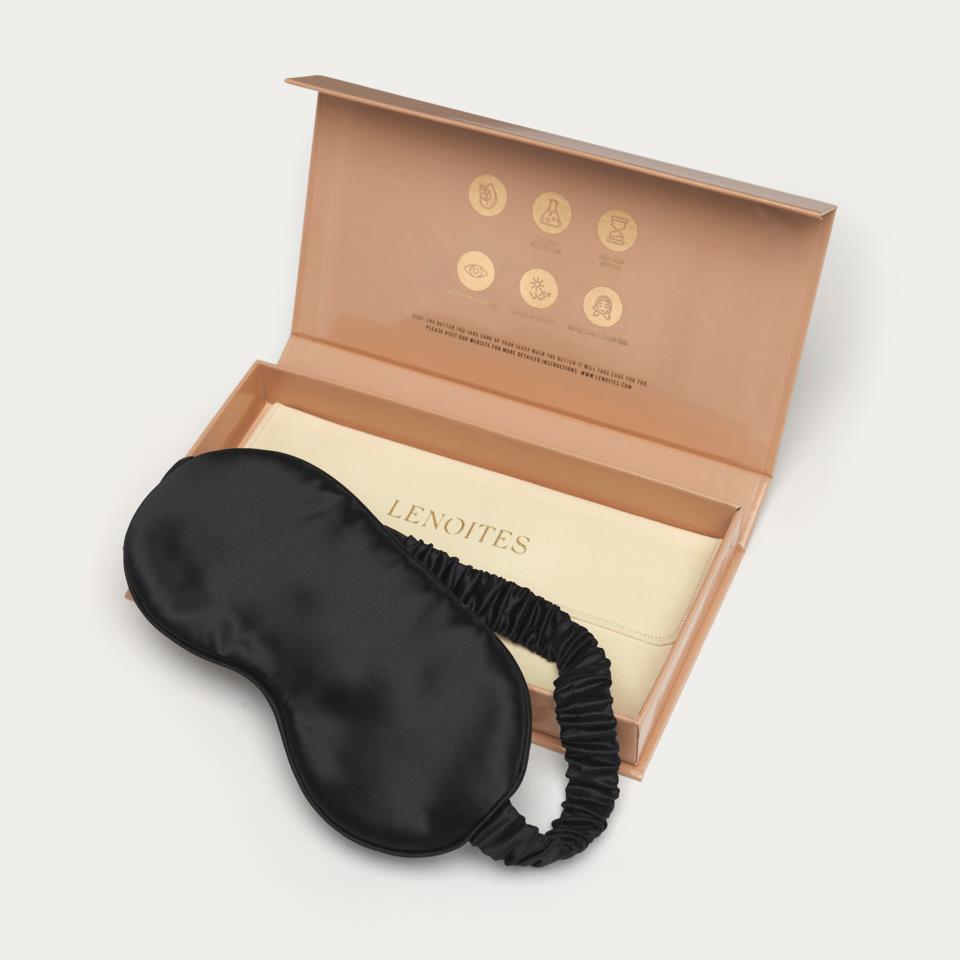 Lenoites Mulberry Sleep Mask with Pouch, Black