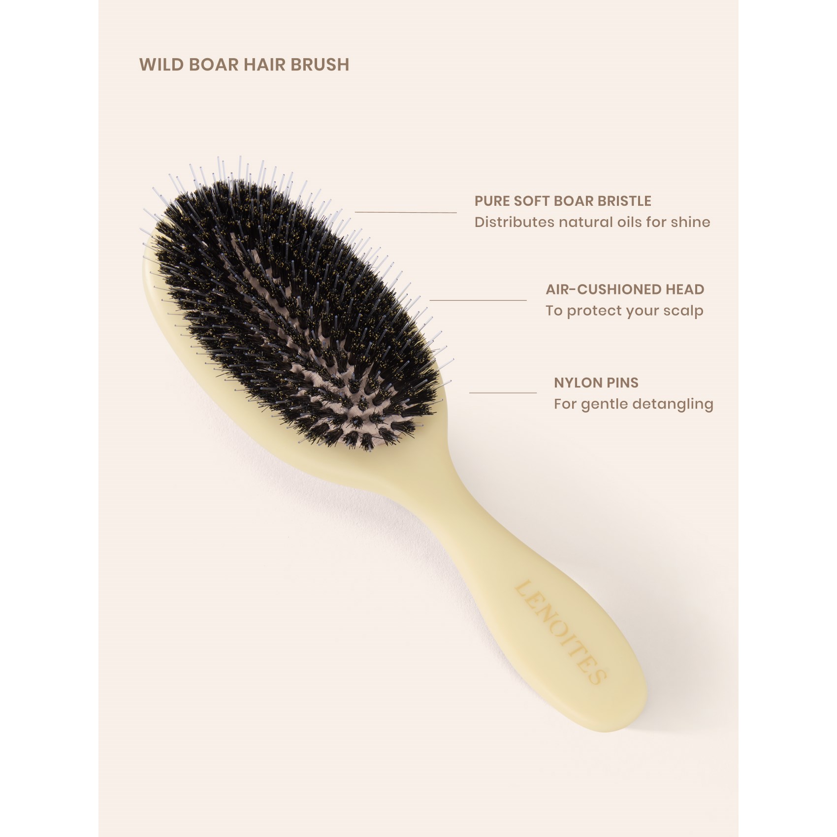 Lenoites Wild Boar Hair Brush with Cleaning Tool - Limited Edition (obrázok 3)