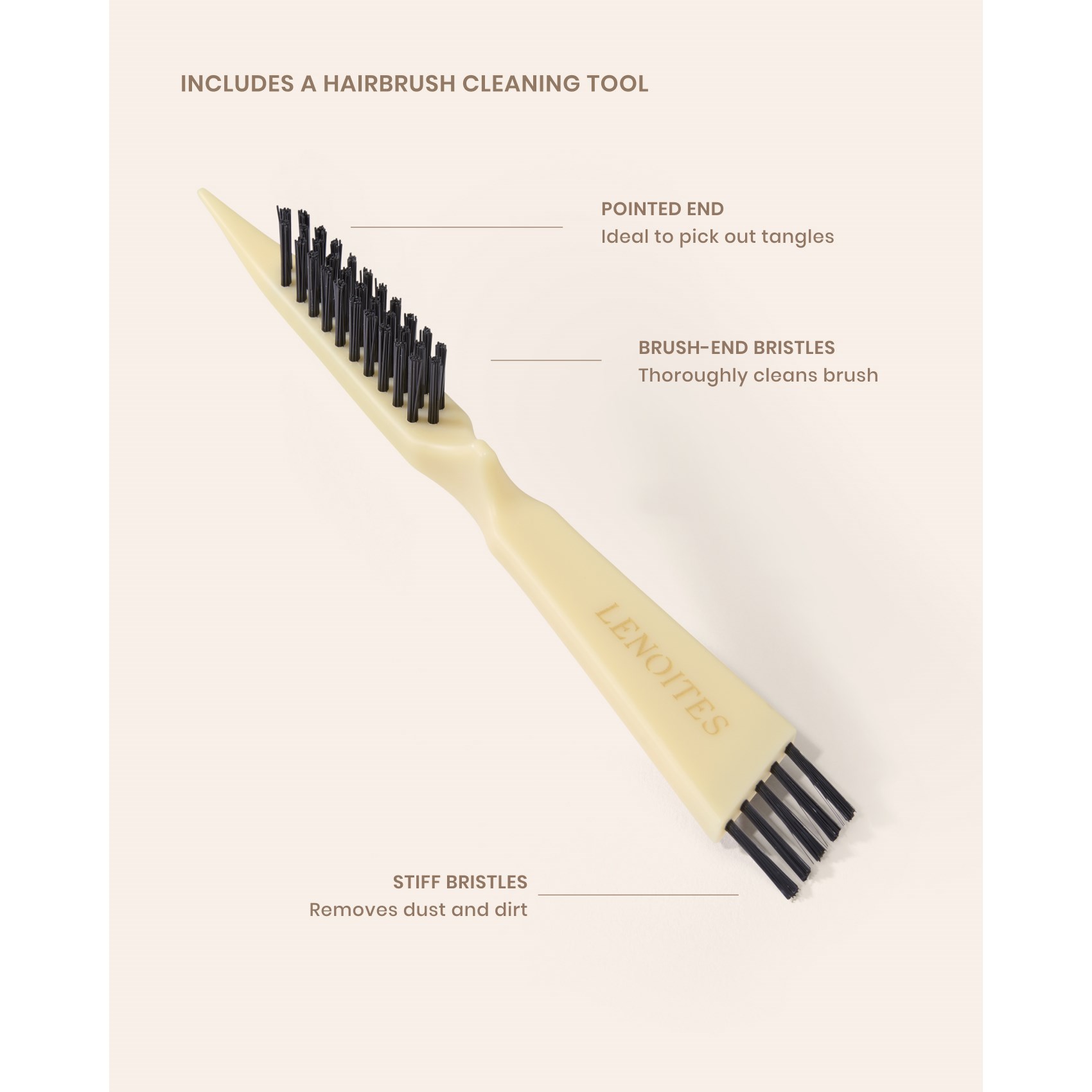 Lenoites Wild Boar Hair Brush with Cleaning Tool - Limited Edition (obrázok 4)