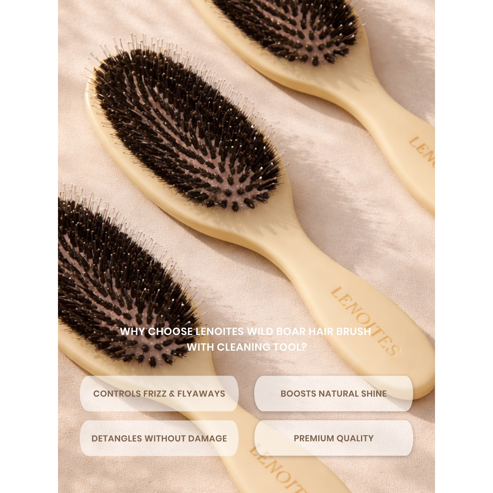 Lenoites Wild Boar Hair Brush with Cleaning Tool - Limited Edition (obrázok 5)