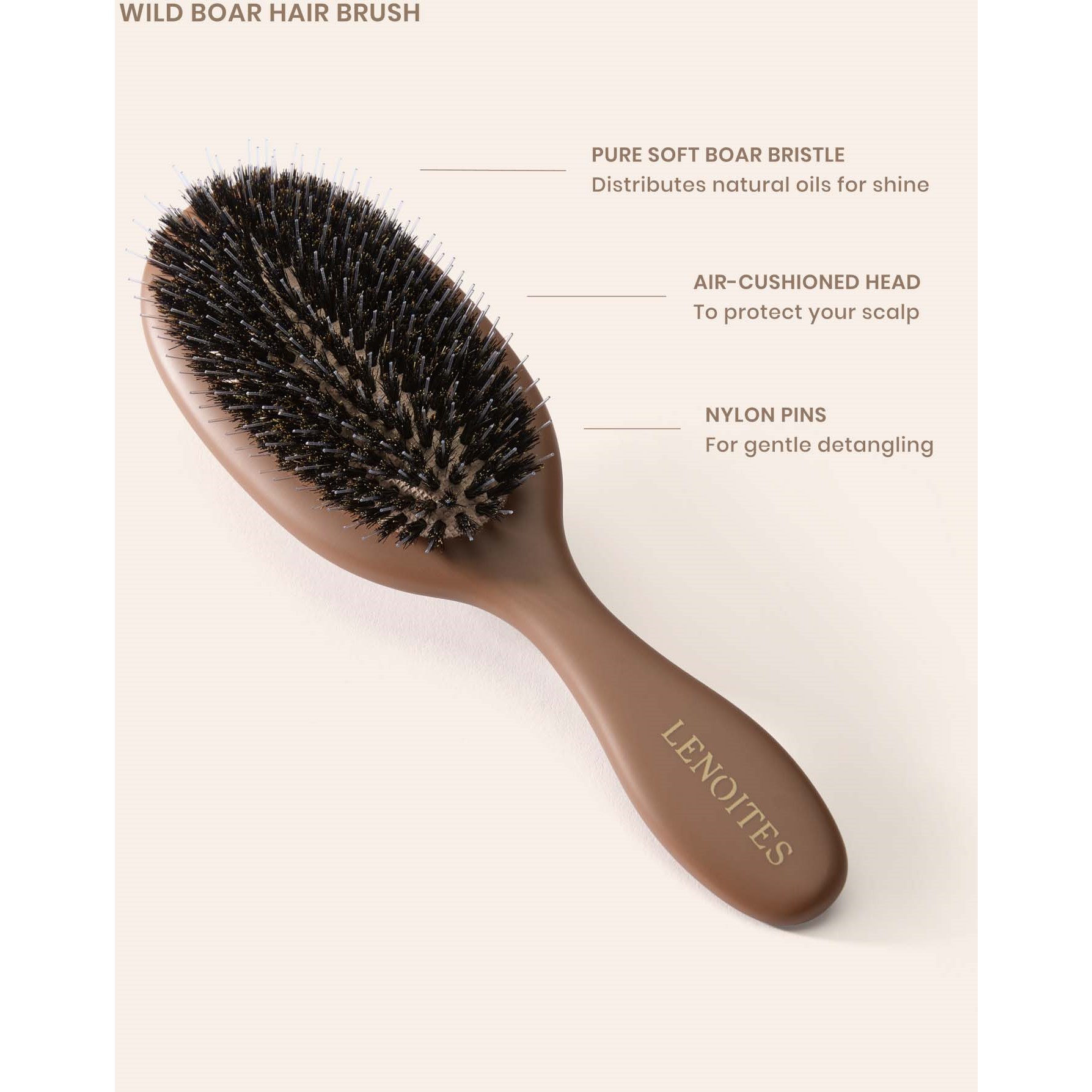 Lenoites Wild Boar Hair Brush with Cleaning Tool Limited Edition (obrázok 2)