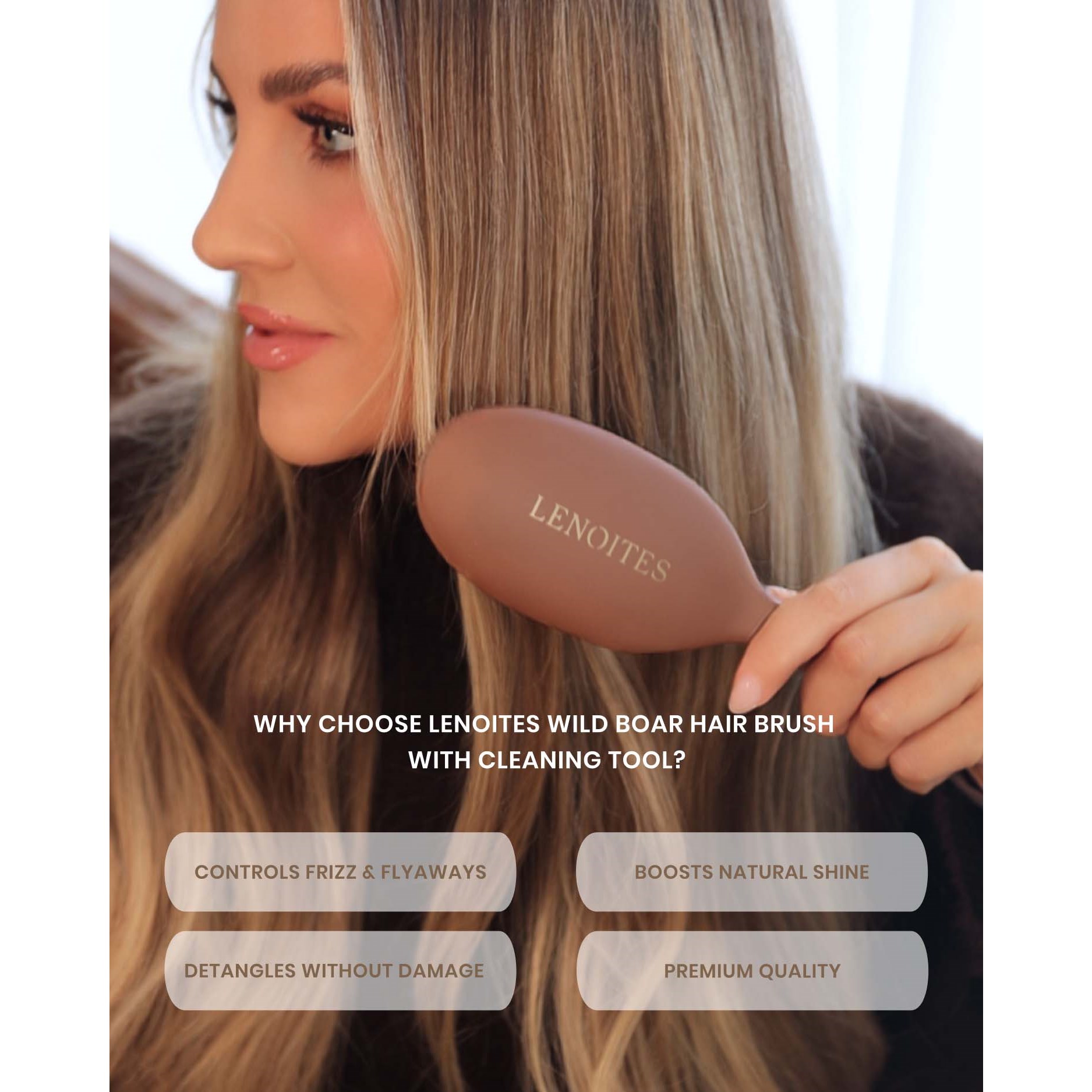 Lenoites Wild Boar Hair Brush with Cleaning Tool Limited Edition (obrázok 4)