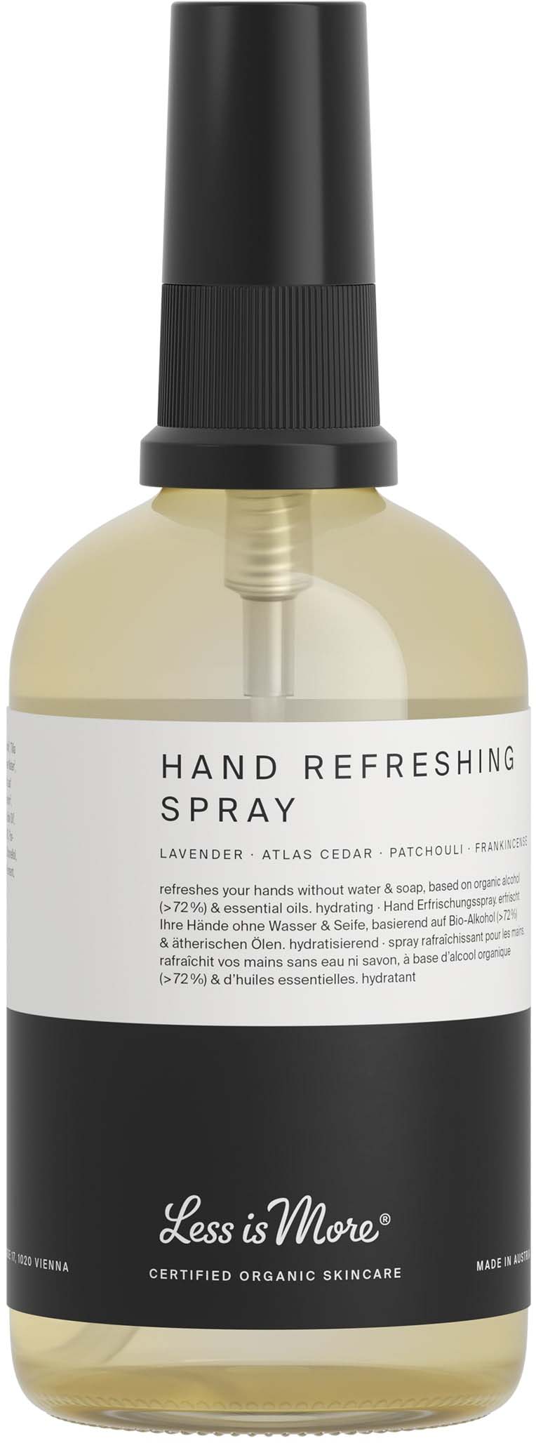 Spray nettoyant rafraîchissant bio mains à l'alcool - Less is more