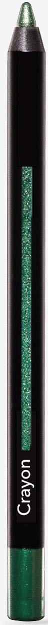 A green crayon in a black and silver holder, labeled 'Crayon' at the bottom.