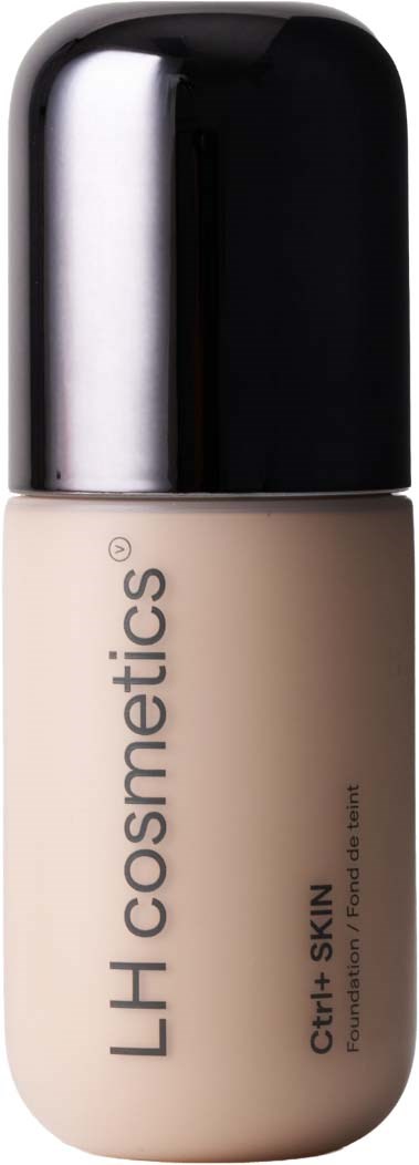 En flaske fra LH Cosmetics CC+ Skin foundation med sort hætte og beige krop.