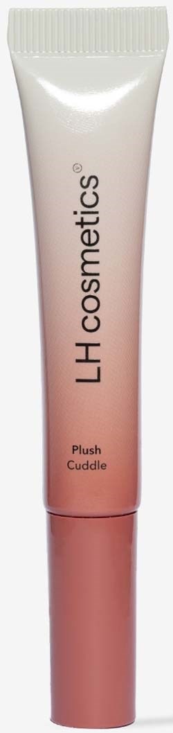 Tuba z różowym i białym wzorem, oznaczona 'LH cosmetics' i 'Plush Cuddle.'