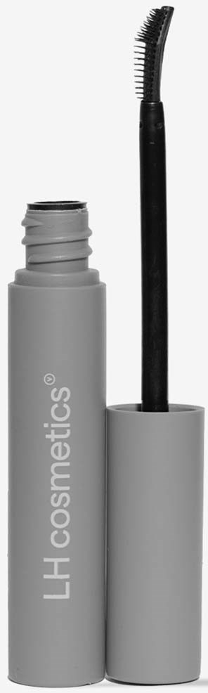 En grå tub med en böjd borste applicator inuti, märkt 'LH cosmetics', troligen för mascara eller ögonfransarprodukt.