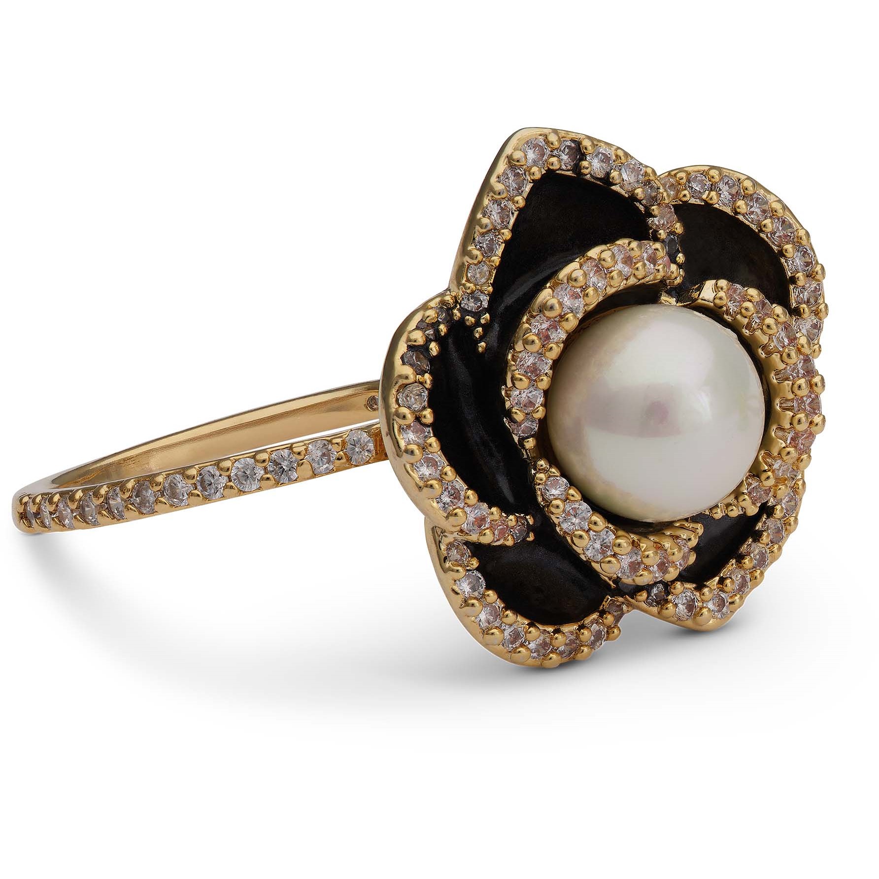 Lily and Rose Coco rose ring - Jet / ivory pearl 16 mm