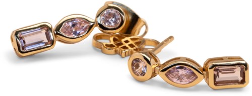 Guldband med rosa och lila stenar. Elegant och glänsande armband.