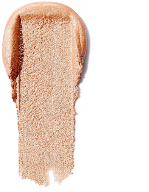 En beige pudderfoundation med en rund kompakt og en lang stribe af pudder makeup nedad.