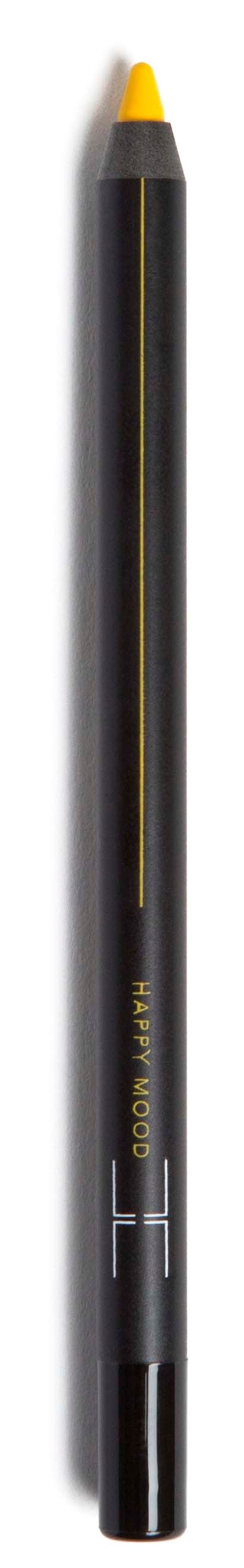 A yellow-tipped black marker with a centered gold line, standing vertically on a white background.
