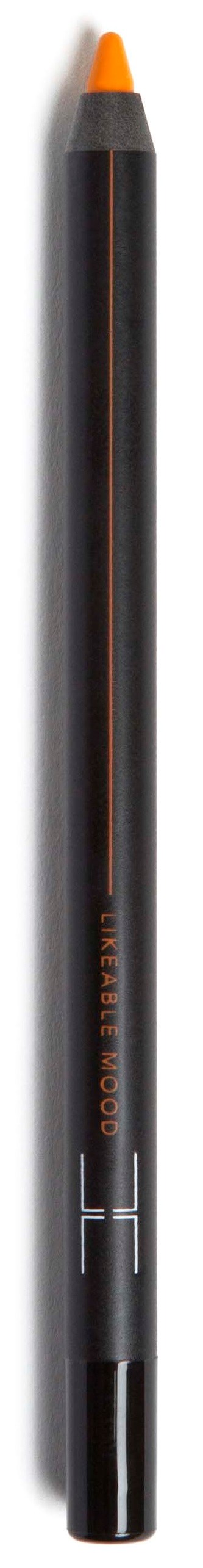A black marker pen with an orange tip on top and a black clip at the bottom.