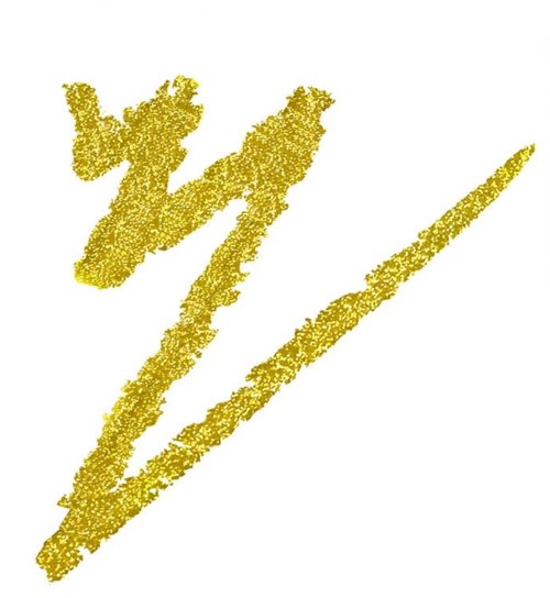 Een gouden bliksemschicht illustratie met scherpe, grillige lijnen en een dynamische vorm.