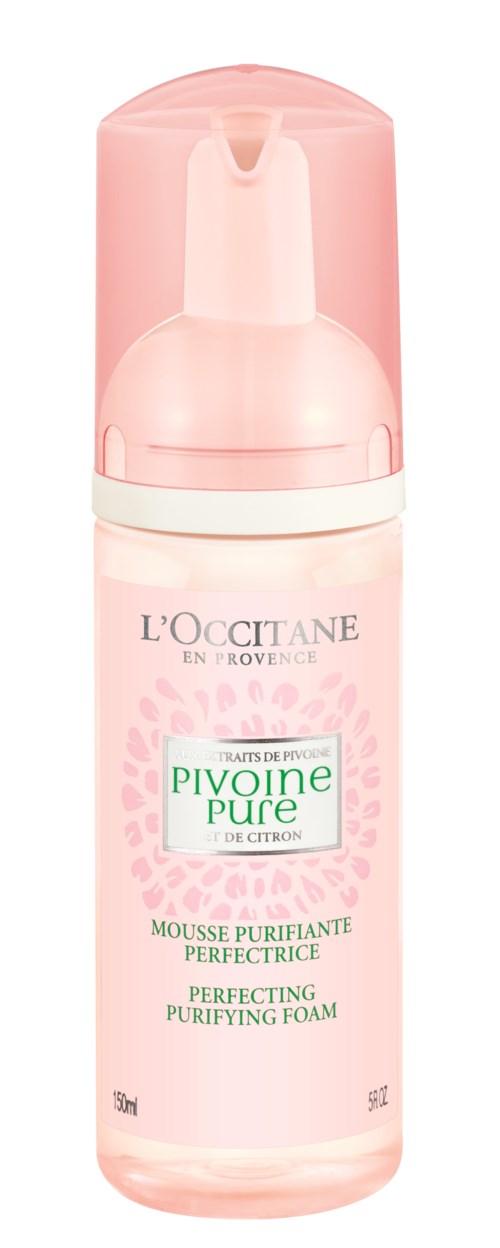Rosa flaska med L'Occitane rengörande pormask- och ansiktsrengöringsskum med citron.