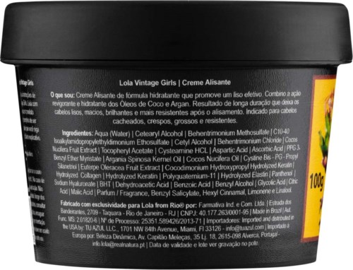En svart burk med Lola Vintage Girls Creme Alisante och ingredienslista i liten text.