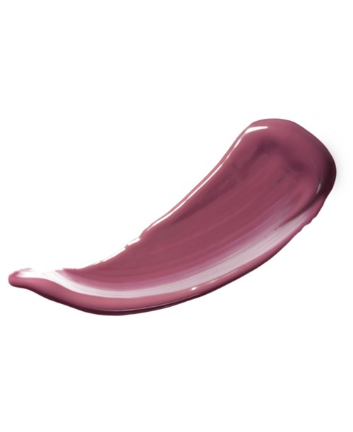 En misfarging av rosa-lilla leppestift eller sminkeprodukt med glossy finish på hvit bakgrunn.