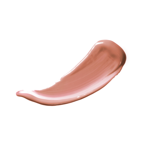 Et beige sminke- eller foundationstrykk på en hvit bakgrunn.