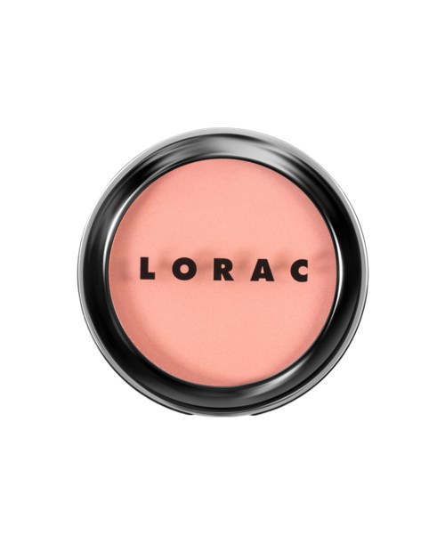 En rund beholder med rosa sminke og merkevaren LORAC trykket i svart i midten.