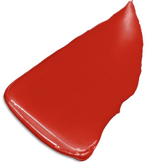 Ein leuchtend rotes, glänzendes, gebogenes Objekt mit runder Form. Es ist glatt und reflektierend.