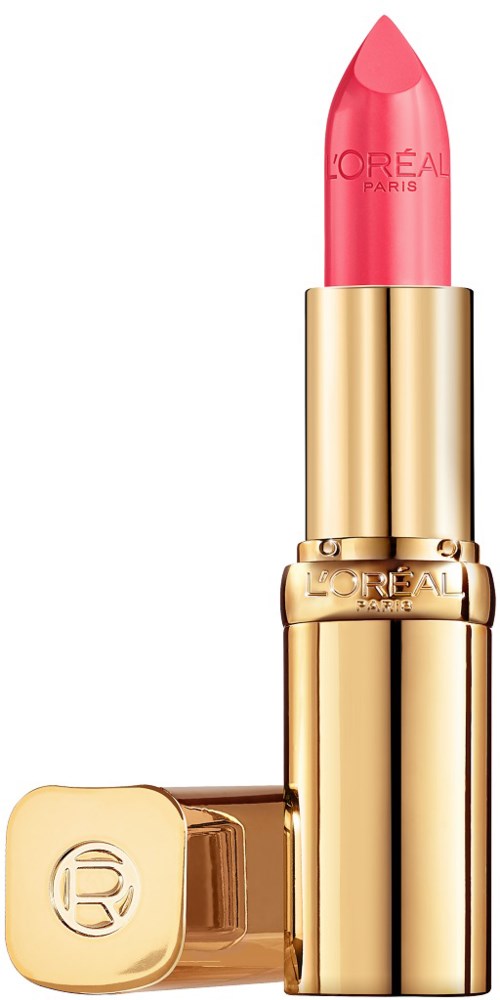 Ein pinker Lippenstift in einer goldenen Hülse mit dem Markennamen L'Oréal Paris.