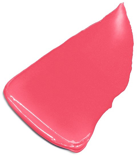 Ein rosa Lippenstiftstrich oder Muster auf Papier, das eine glatte, glänzende, gebogene Oberfläche zeigt.