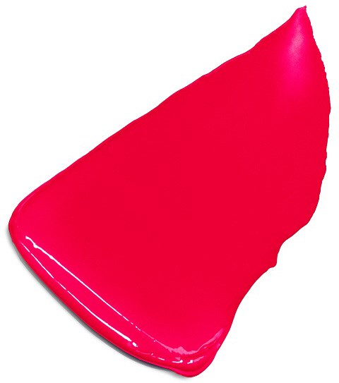 Ein leuchtend roter, glänzender Nagellackmuster mit gebogener Form und glänzender Oberfläche.