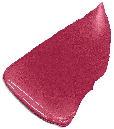 Ein pinker Lippenstift, verschmiert auf einer weißen Oberfläche mit leichtem Reflex.