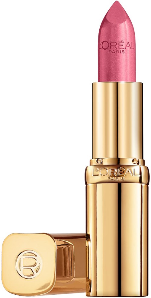 Ein pinker Lippenstift mit goldener Hülle und Markenname L'Oreal.