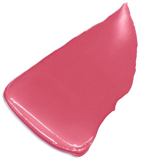 Ein rosa, glänzender Lippenstiftstrich mit spitzer Spitze, sieht glatt und glänzend aus.