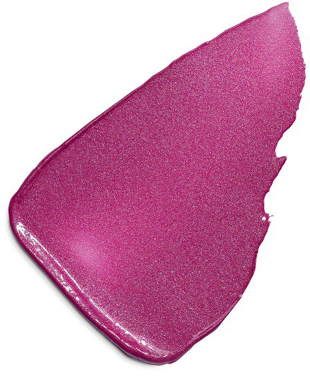 En glänsande, rosa, glitterig makeup-prov i en tårform med slät textur.